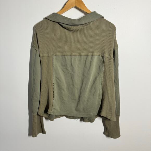 Heyson Jacket Women L Olive Green Patchwork Relaxed Asymmetrical Zip Lagenlook - Picture 2 of 8